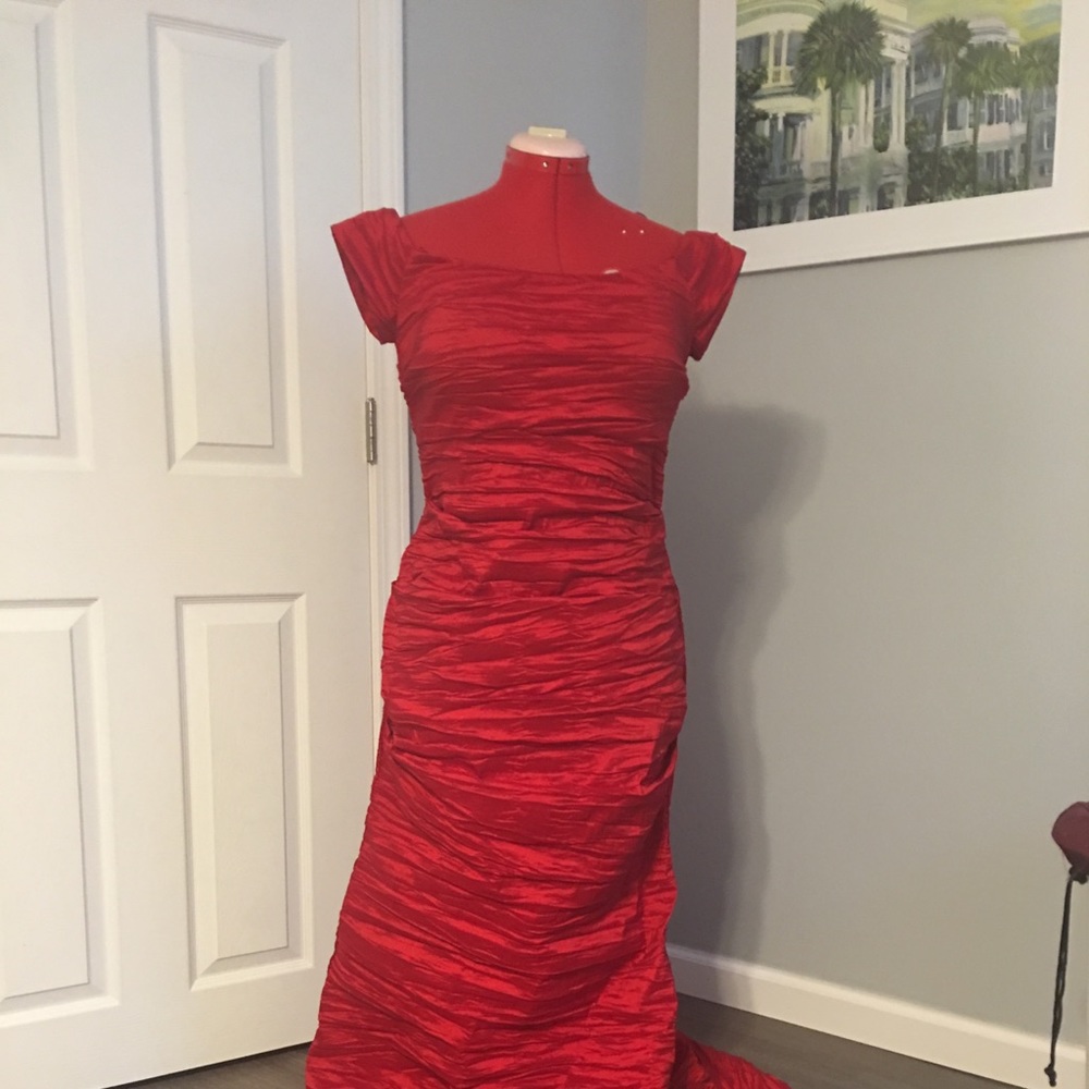 Red “Alex” evening gown, size 16 used once.